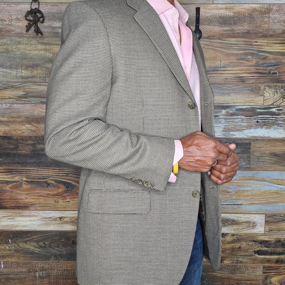 Joseph Abboud USA 100% Wool Brown Geometric Blazer Sport Jacket Size 40R - Picture 9 of 11